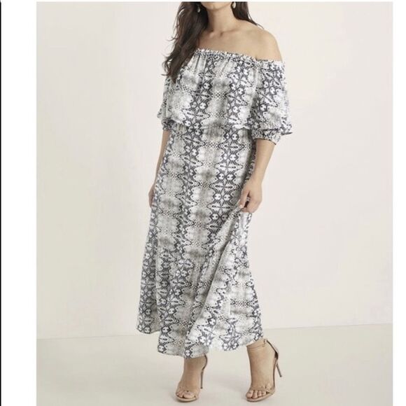 Eloquii Off Shoulder Snake Skin Maxi Dress 20 NEW - Picture 1 of 10
